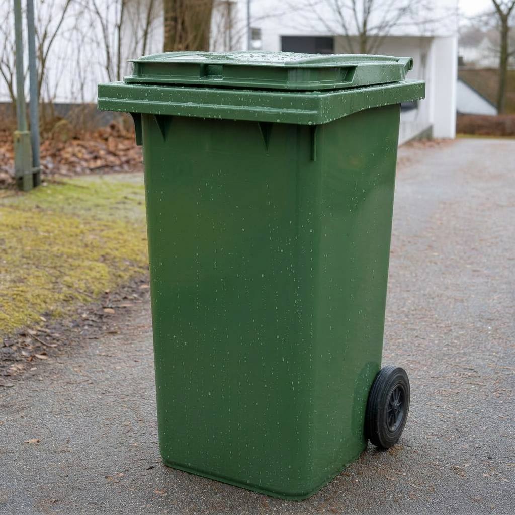 Rent och blankt grönt sopkärl efter Freshlis högtryckstvätt
